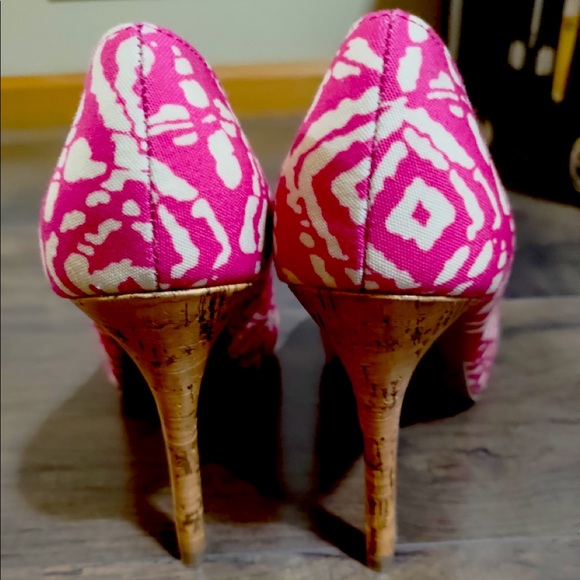 Christian Siriano pink/ivory Peep Toe Heels with Cork Accents size 8.5 - Picture 3 of 8